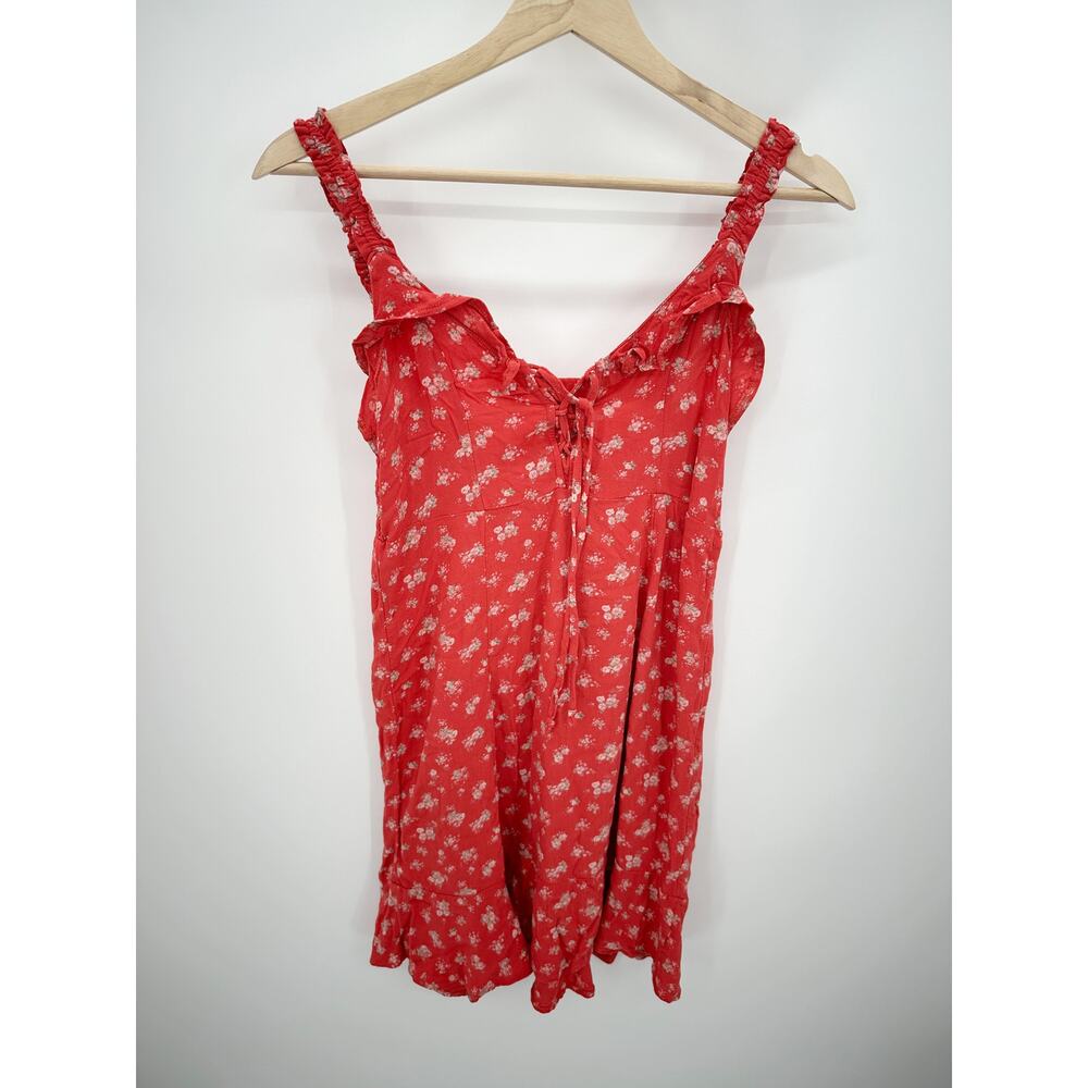 American Eagle Womens Red Floral Mini Dress Size S Cottagecore Milkmaid Coquette